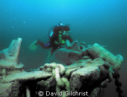 Diver at the bow of the 'Marquette', Georgian Bay by David Gilchrist 